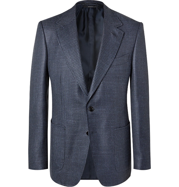 Photo: TOM FORD - Shelton Slim-Fit Puppytooth Wool, Mohair and Silk-Blend Blazer - Blue
