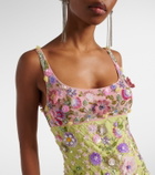 Là Fuori Floral embellished mesh cocktail dress