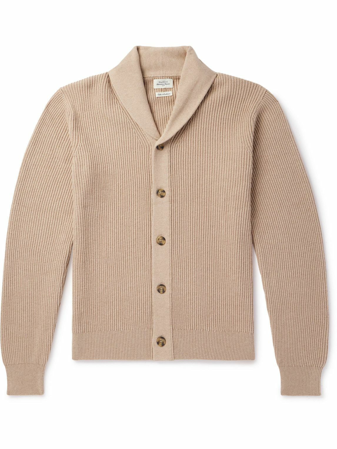 Hartford - Shawl-Collar Ribbed Cotton and Cashmere-Blend Cardigan - Neutrals