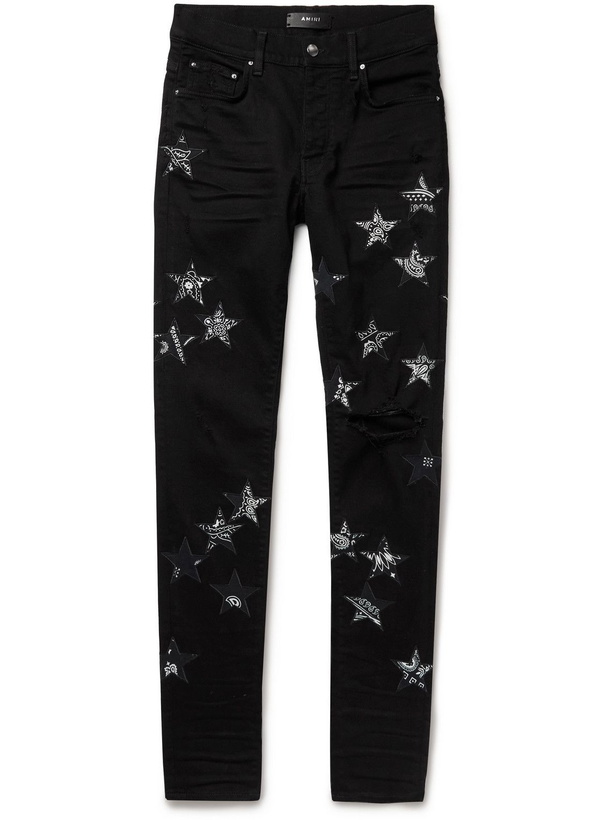 Photo: AMIRI - Skinny-Fit Appliquéd Distressed Jeans - Black