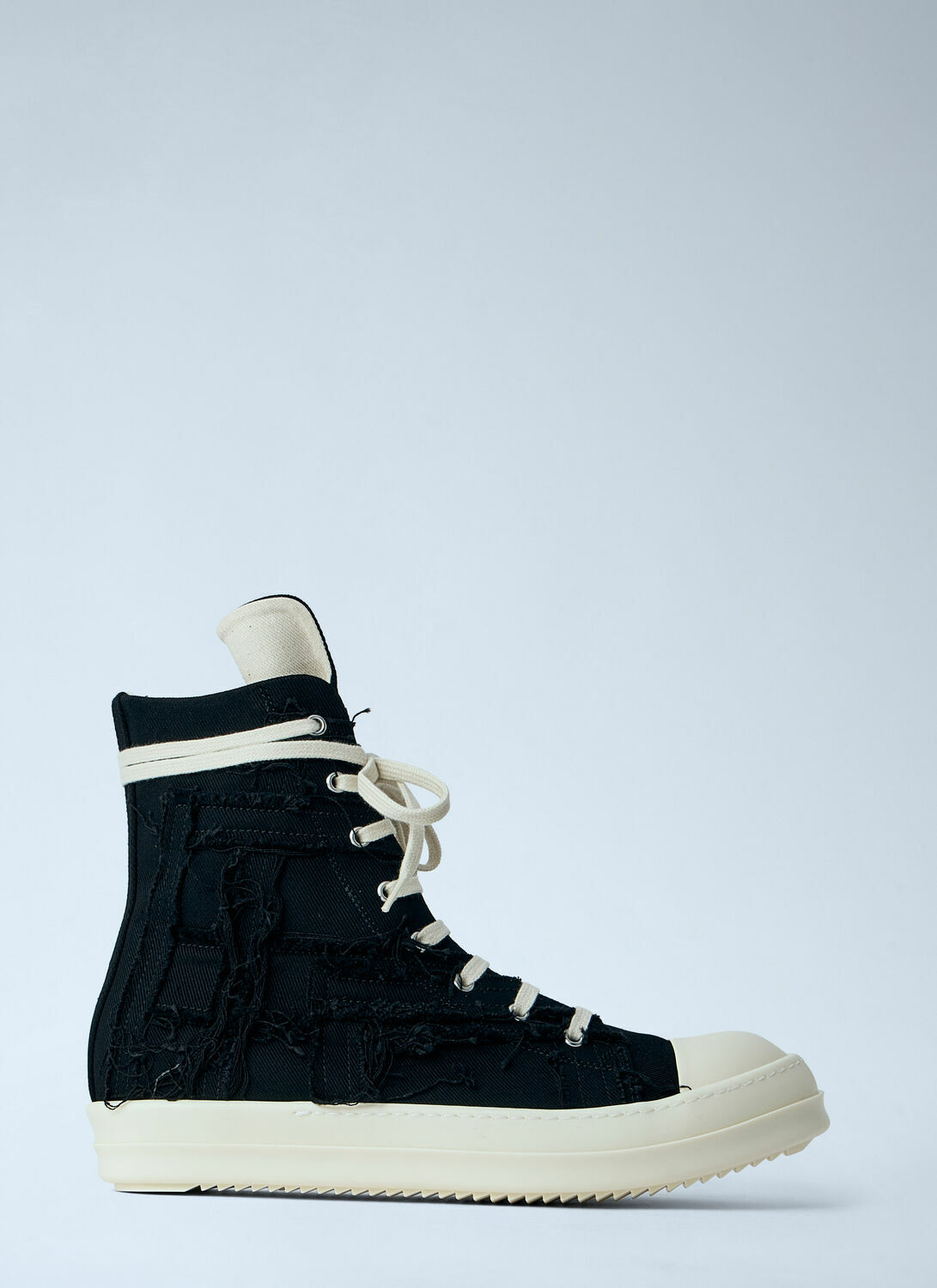 Rick Owens DRKSHDW Frayed Denim High-Top Sneakers