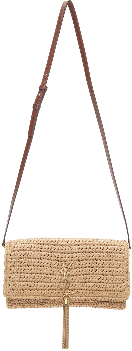 Kate 99 Raffia Shoulder Bag in Beige - Saint Laurent