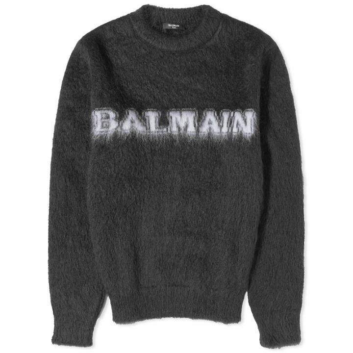 Photo: Balmain Men's Retro Logo Mohair Knit Crew in Black/White