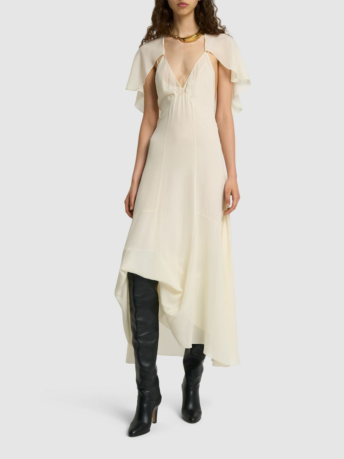 ワンピース Chloe LONG DRESS (CHC23UMR07610 001) Chloé Long Ruffled Dress In Silk Mousseline | Chloé US