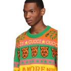 Gucci Orange and Green Wool Jacquard Symbols Sweater