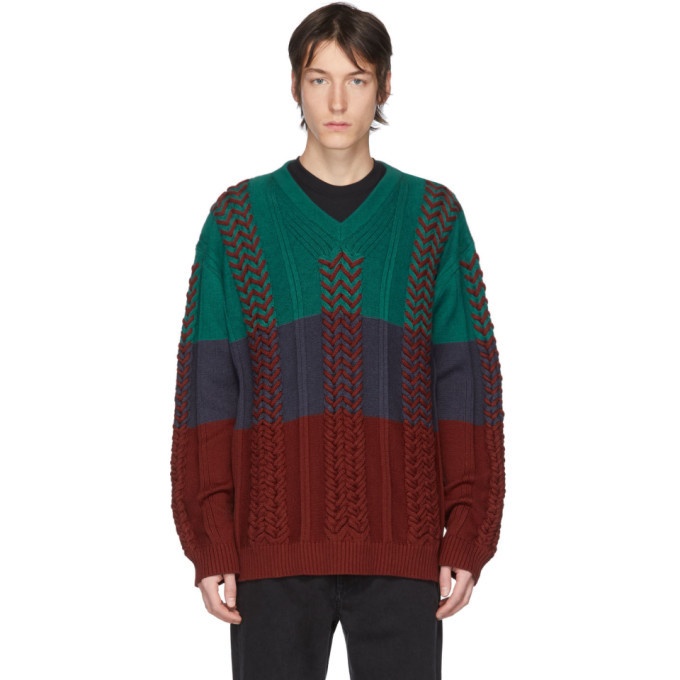Photo: Y/Project Multicolor Braided Knit V-Neck Sweater