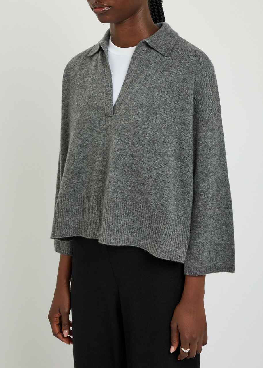 Eileen Fisher Melange Cashmere Polo top Grey