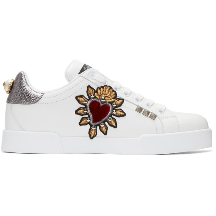 Photo: Dolce and Gabbana White Heart Patch Portofino Sneakers