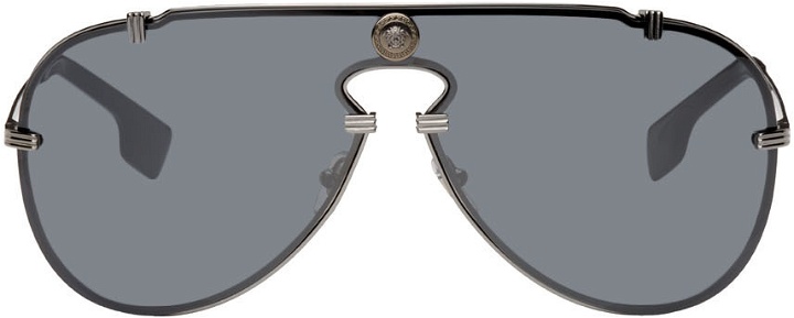 Photo: Versace Gunmetal Medusa Shield Sunglasses