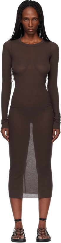 Photo: Rick Owens Brown Temple Rib LS Midi Dress