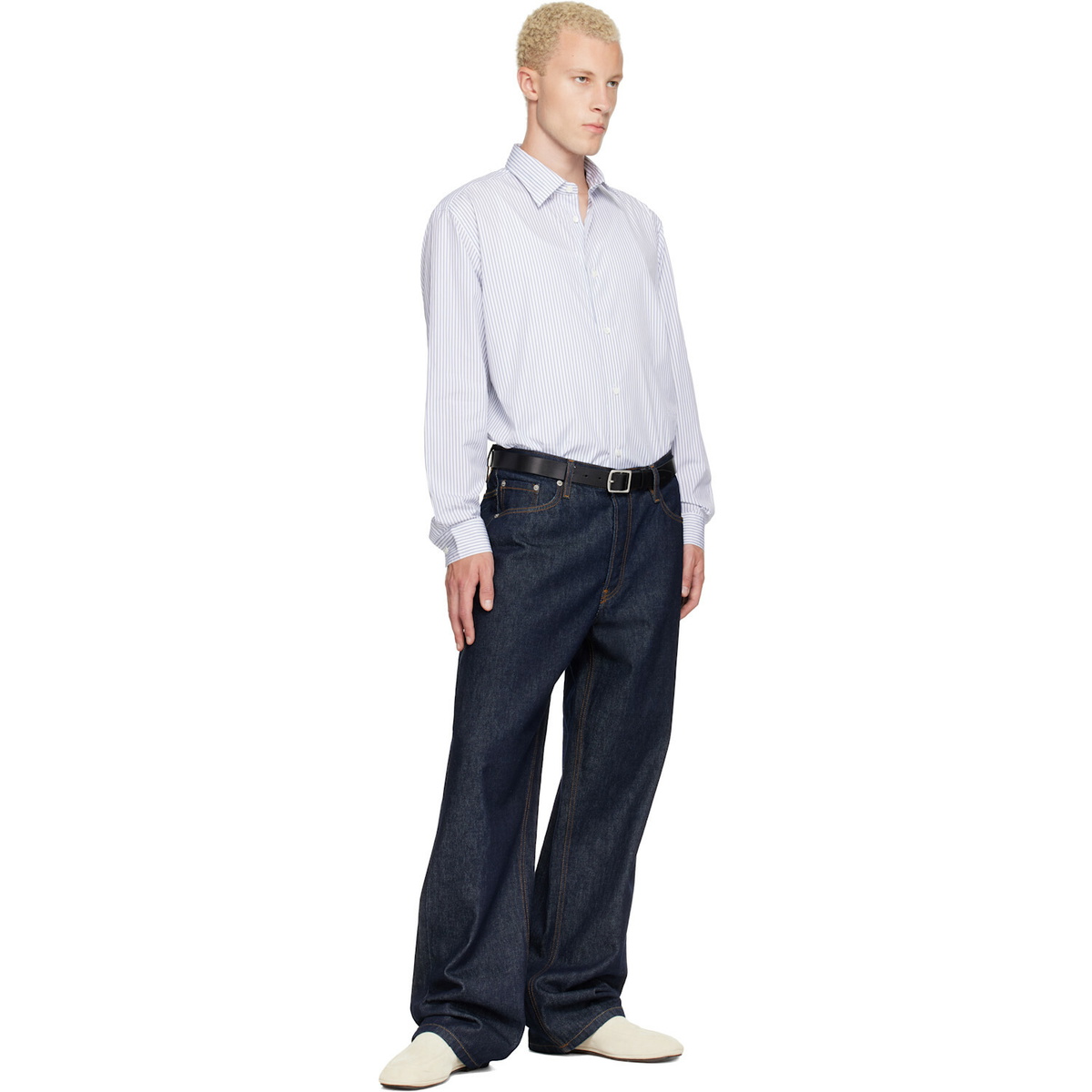 Burberry White & Blue Relaxed Fit Striped Cotton Shirt