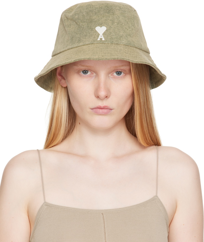 Photo: AMI Paris Khaki Cotton Ami de Coeur Embroidery Bucket hat