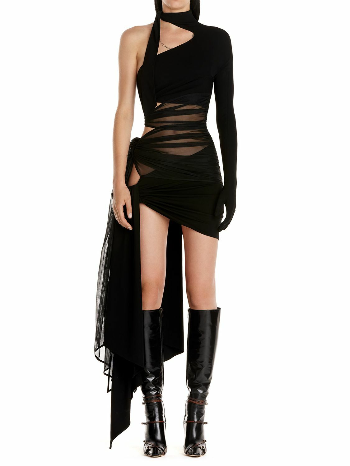 knee length semi formal dress Marsoni MV1369 Semi-Formal Dress Black / 8