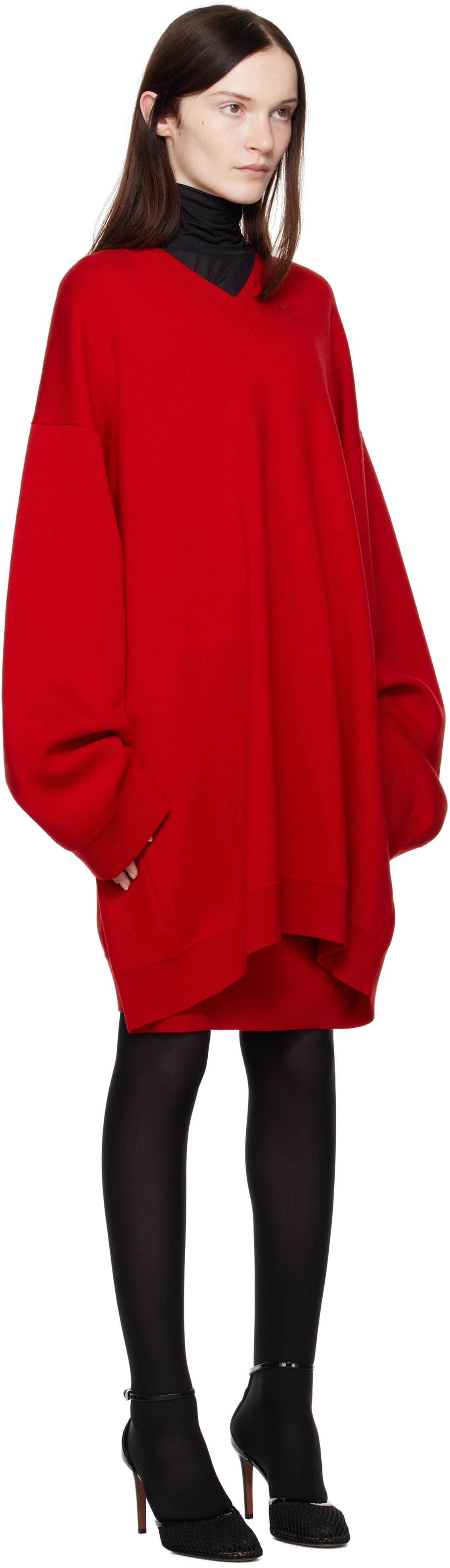 MARIE ADAM-LEENAERDT Red Fitted Back Sweater Minidress