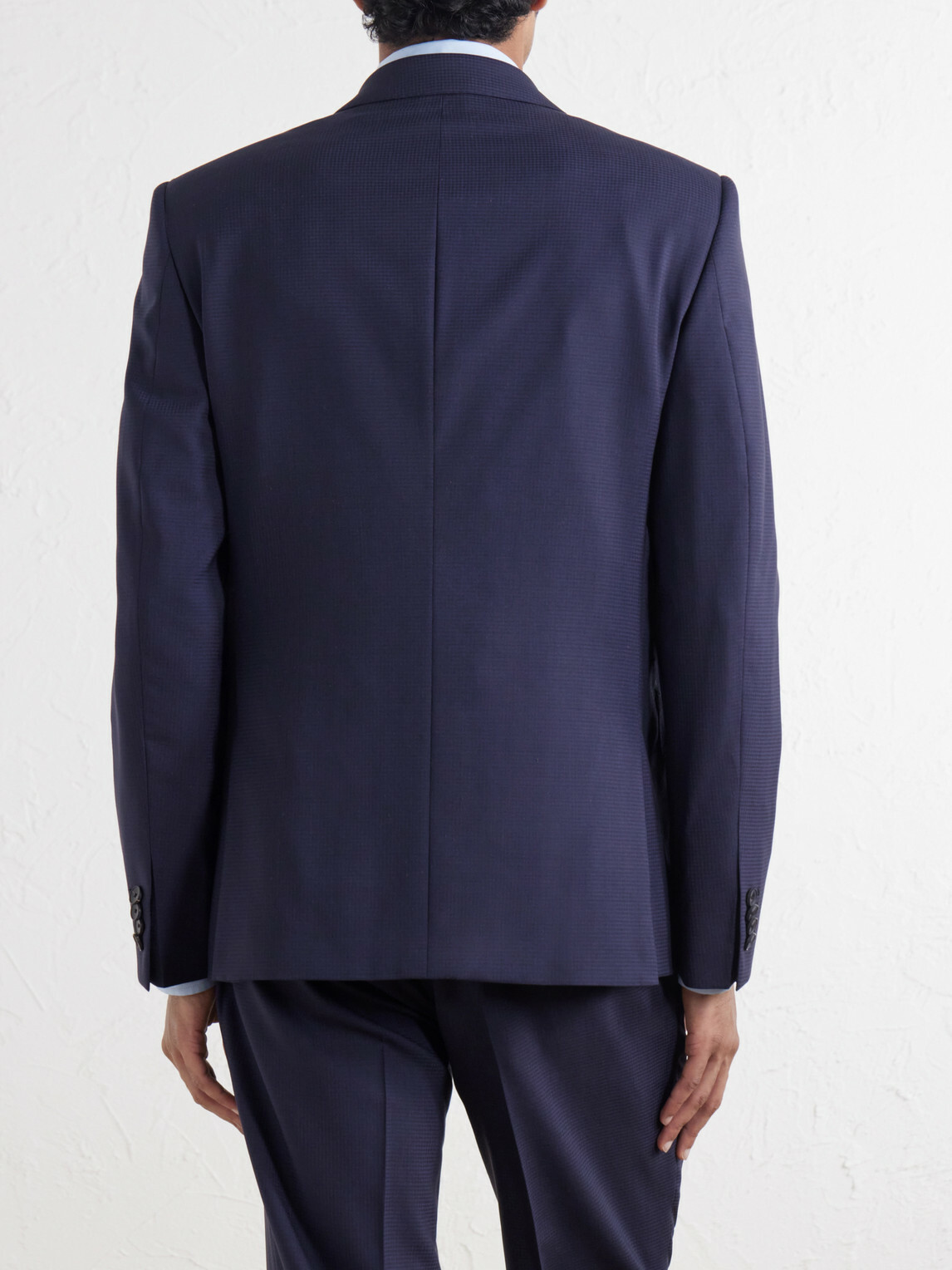 Mr P. - Houndstooth Wool Double-Breasted Suit Jacket - Blue