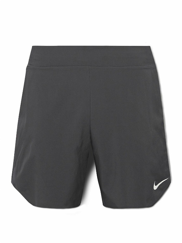 Photo: Nike Tennis - NikeCourt Slam Straight-Leg Layered Striped Dri-FIT Shorts - Gray
