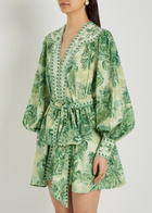 Alemais Sara Printed Cotton and Silk-blend Mini Dress Green