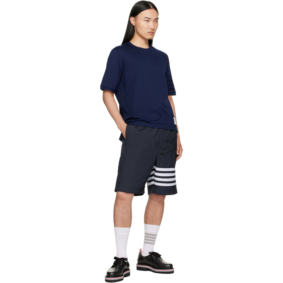 Thom Browne Navy Jersey Ottoman 4-Bar T-shirt