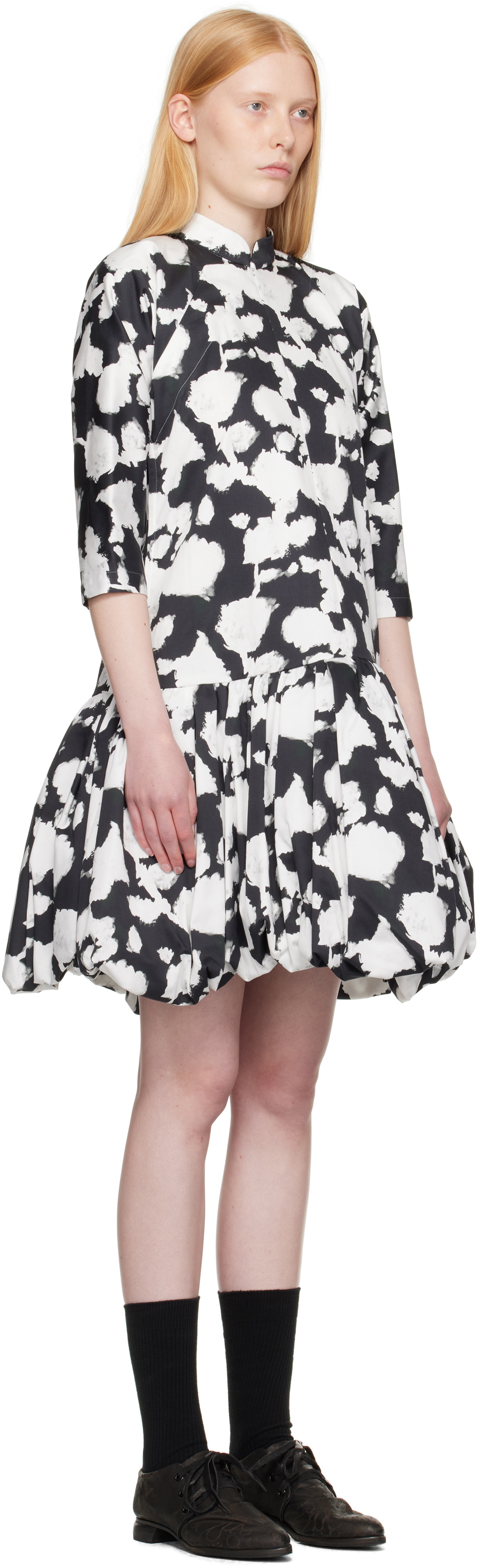 Comme des Garçons Comme des Garçons Black & White Cotton Satin Midi Dress