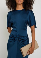 Victoria Beckham Isabella Gathered Satin-crepe Gown Dark Blue