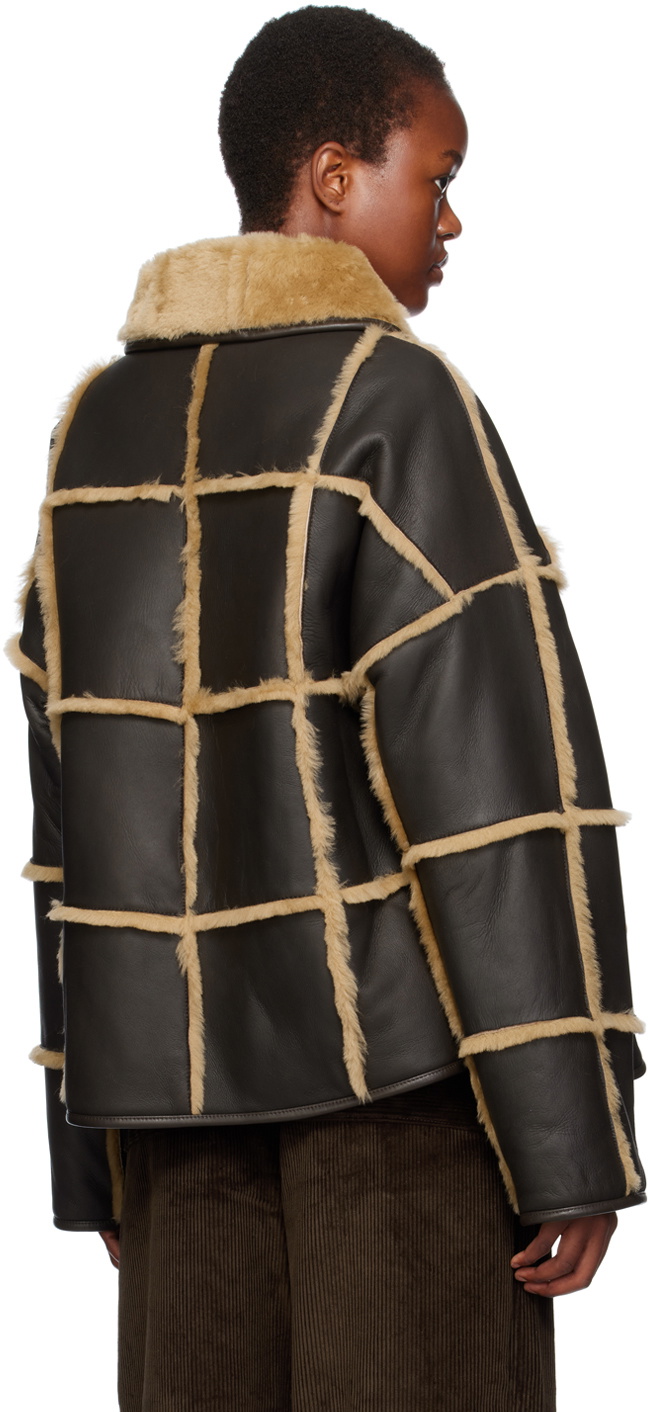 ジャケット・アウター CAWLEY Avis check sheepskin jacket Cawley Brown Avis Shearling Jacket Cawley