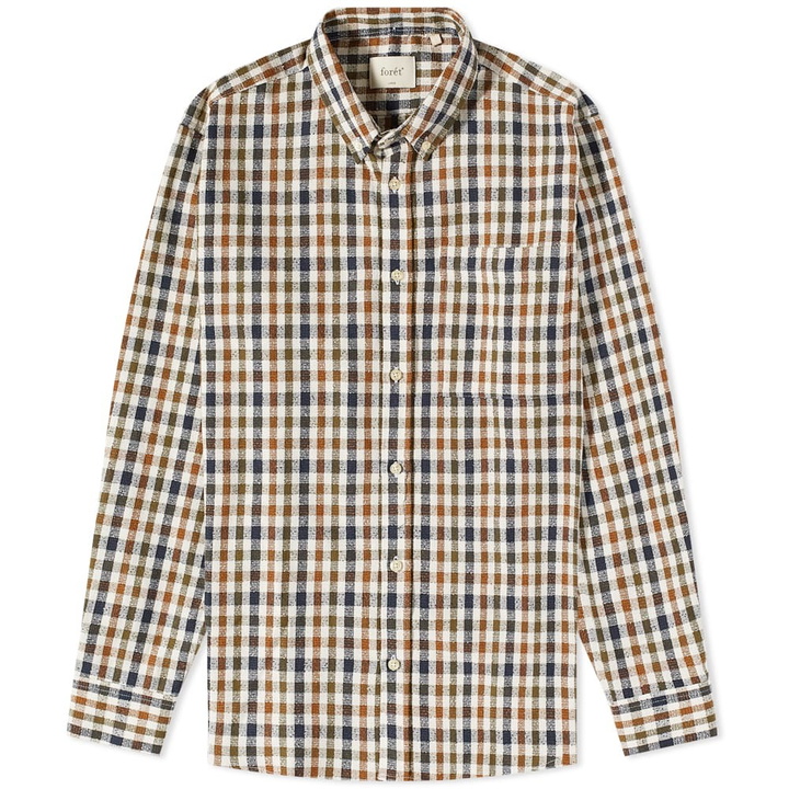 Photo: Foret Men's Drift Check Shirt in Ecru/Brown