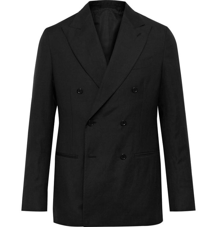Photo: De Petrillo - Slim-Fit Double-Breasted Wool and Linen-Blend Suit Jacket - Black
