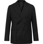 De Petrillo - Slim-Fit Double-Breasted Wool and Linen-Blend Suit Jacket - Black