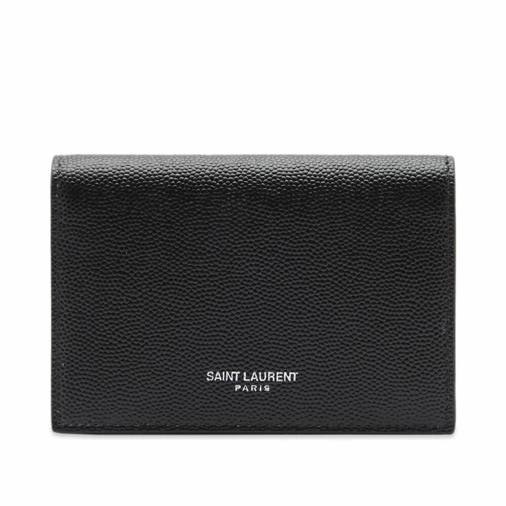 SAINT LAURENT: Tiny Cassandre credit card holder in crocodile print leather  - Black