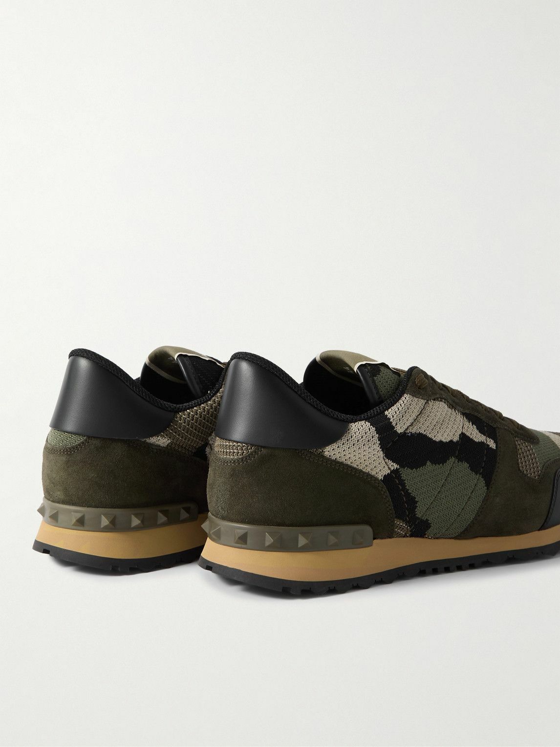 Valentino Garavani - Rockrunner Suede and Leather-Trimmed Camouflage Jacquard-Knit Sneakers - Green