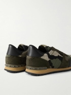 Valentino Garavani - Rockrunner Suede and Leather-Trimmed Camouflage Jacquard-Knit Sneakers - Green