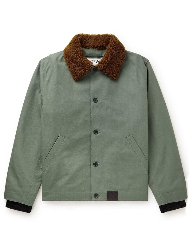Photo: Loewe - Shearling-Trimmed Cotton-Canvas Jacket - Green