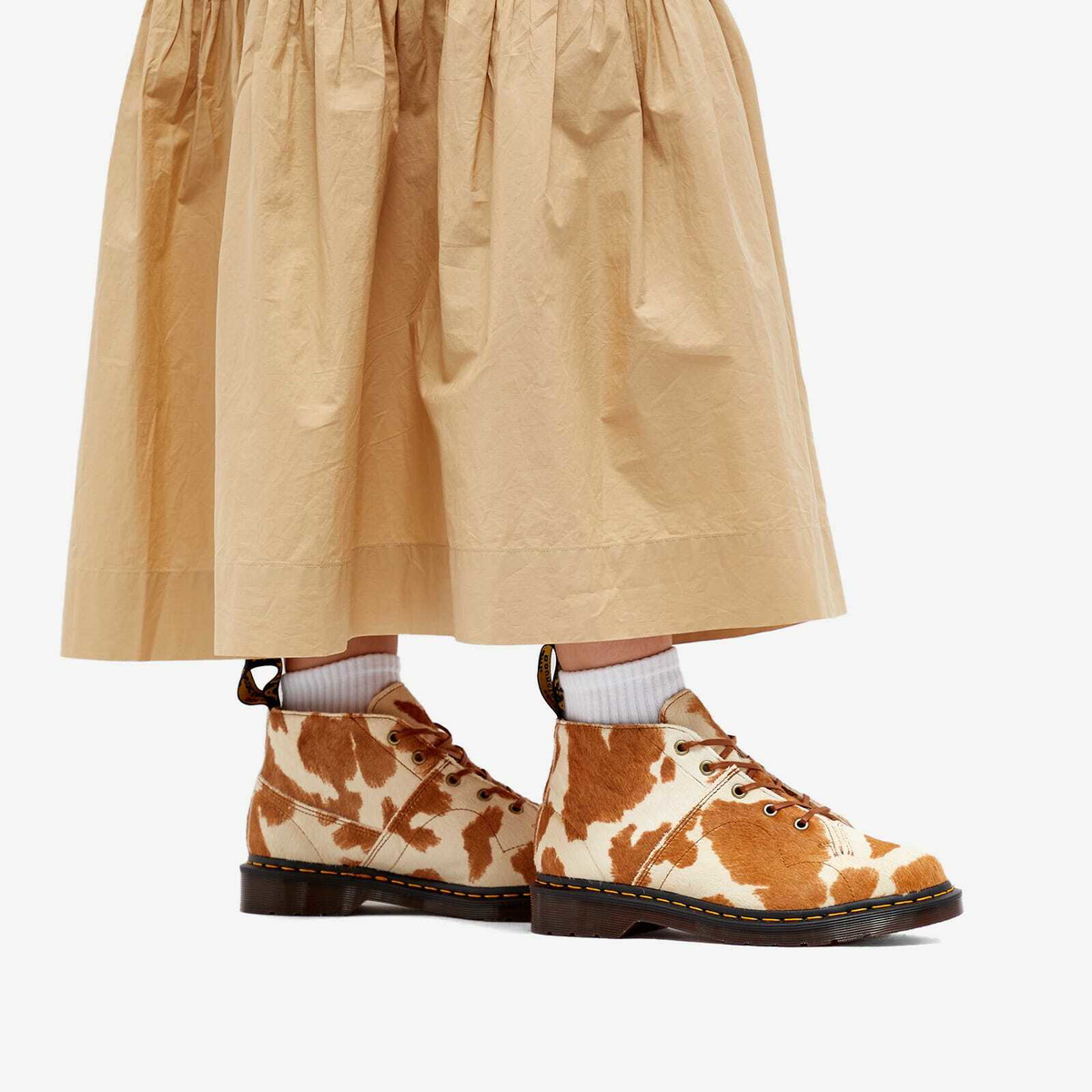 Dr. Martens Women's Church Jersey Cow Print Hair On Boots in Brown