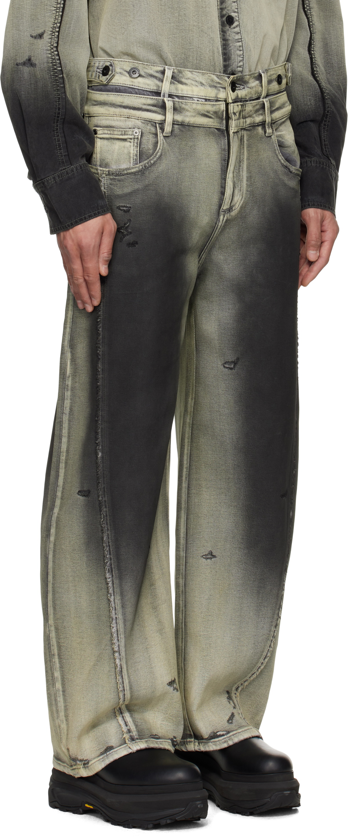 Feng Chen Wang Black & Gray Gradient Deconstruction Washed Jeans