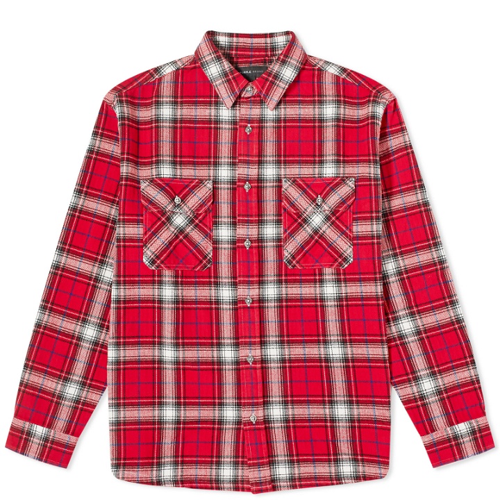 Photo: Purple Brand Men's Plaid Flannel Checked Shirt in Red