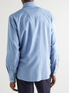 Brunello Cucinelli - Cutaway-Collar Cotton-Chambray Western Shirt - Blue