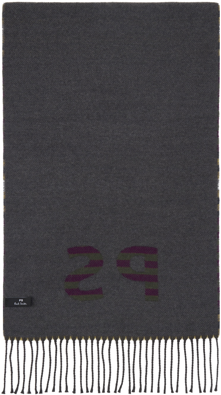PS by Paul Smith Khaki & Purple Jersey Stripe Scarf
