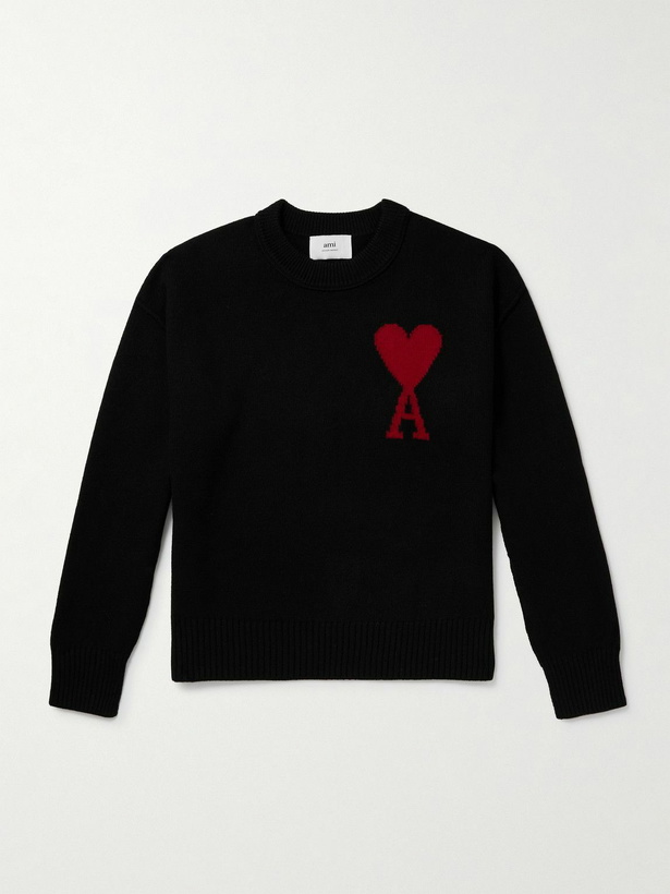 Photo: AMI PARIS - Logo-Intarsia Virgin Wool Sweater - Black