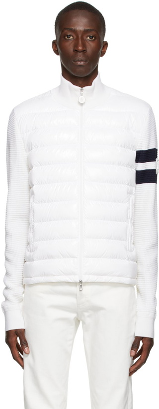 Photo: Moncler White Down Sleeve Stripes Cardigan