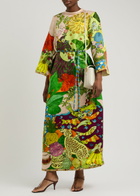 Alemais Tiger Printed Satin Midi Dress Multicoloured