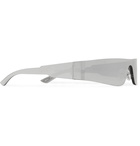 Balenciaga - Mono Rectangle-Frame Nylon Mirrored Sunglasses - Silver