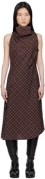 Pushbutton Red Halter Sleeveless Midi Dress