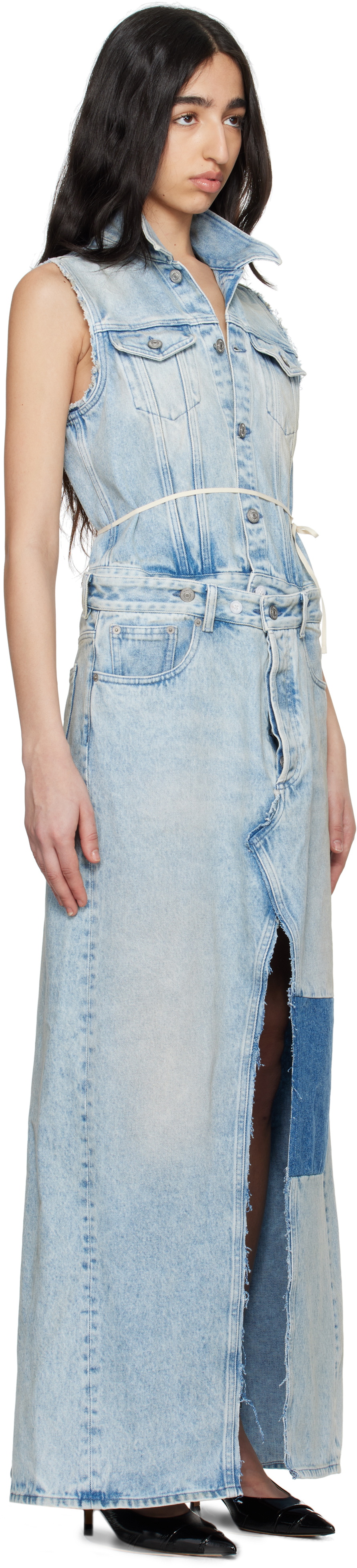 MM6 Maison Margiela Blue Paneled Denim Maxi Dress