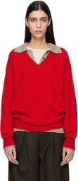 ssstein Red Pure Cashmere Knit V Neck LS Sweater