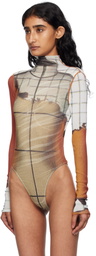 Jean Paul Gaultier Orange & White Long Sleeves Twisted Printed Fire Bodysuit