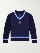 Polo Ralph Lauren - Wimbledon Logo-Embroidered Cable-Knit Cotton-Blend Fleece Sweater - Blue