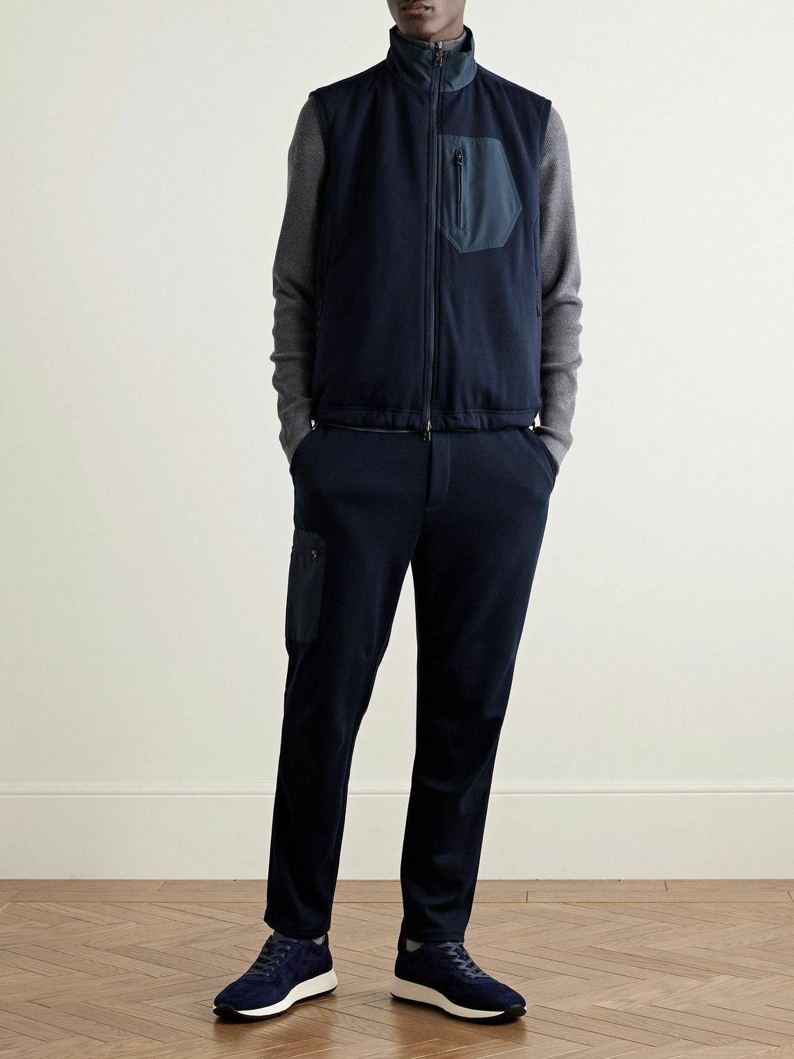 SEASE - Explorer Reversible Padded Virgin Wool-Blend Jersey and Micro-Ripstop Gilet - Blue