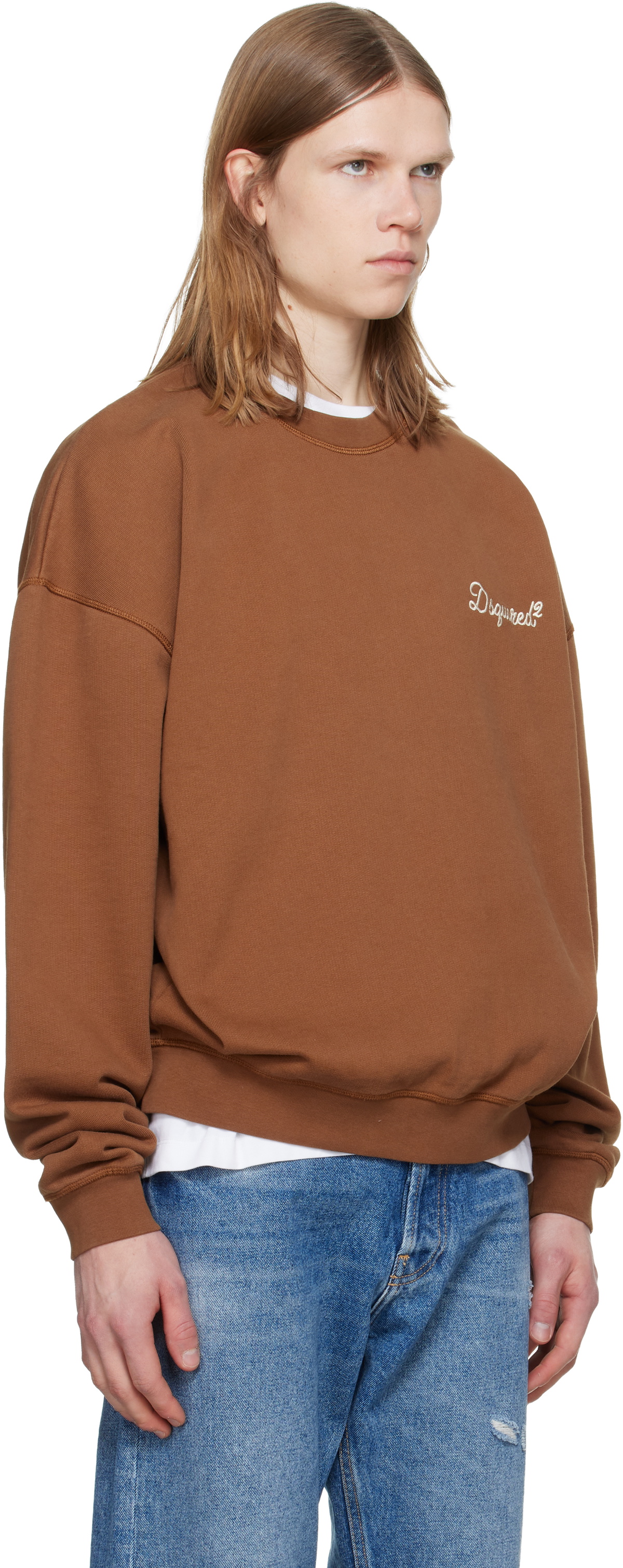 Dsquared2 Brown D2 Signature Relax Fit Crewneck Sweatshirt
