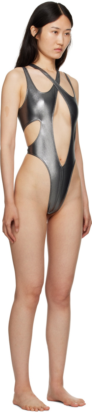 Mugler Silver Crossed Swimsuit Mugler