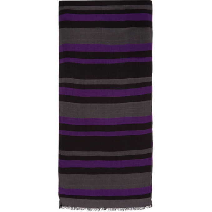 Photo: PS by Paul Smith Purple and Grey Stripe Scarf